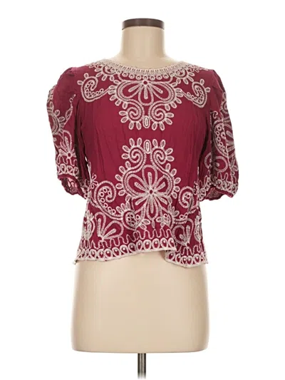 Pre-owned Solitaire Short Sleeve Blouse In Burgundy