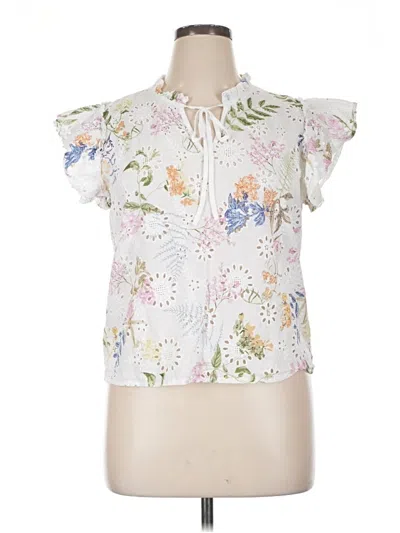 Pre-owned Solitaire Short Sleeve Blouse In White