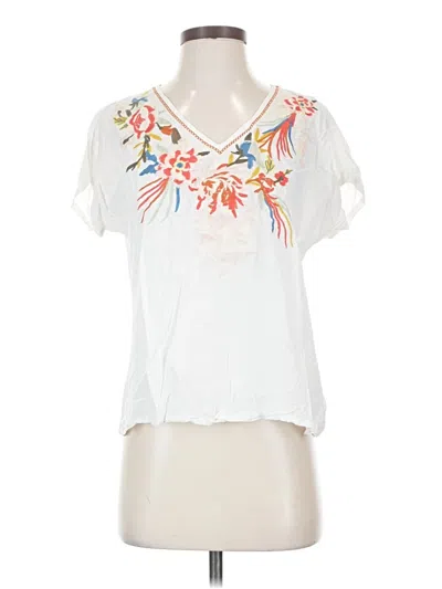 Pre-owned Solitaire Short Sleeve Blouse In White