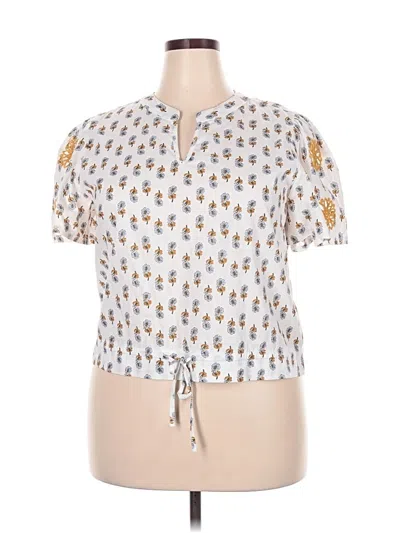 Pre-owned Solitaire Short Sleeve Blouse In White