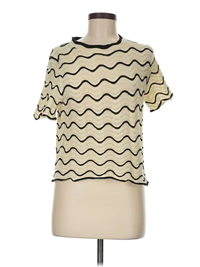 Pre-owned Solitaire Short Sleeve Top Ivory Mock Neckline Tops In White