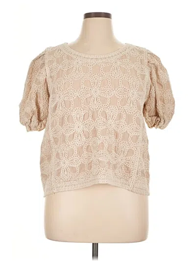 Pre-owned Solitaire Short Sleeve Top Tan Square Neckline Tops In Brown