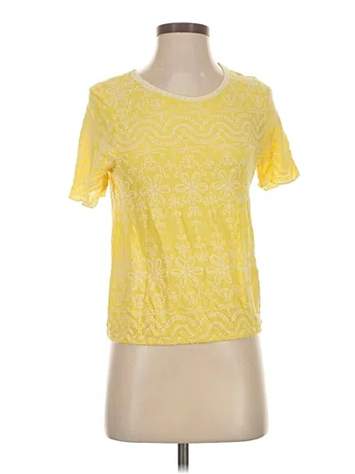Pre-owned Solitaire Short Sleeve Top Yellow Scoop Neck Tops