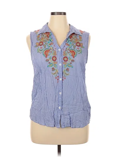 Pre-owned Solitaire Sleeveless Button Down Shirt In Blue