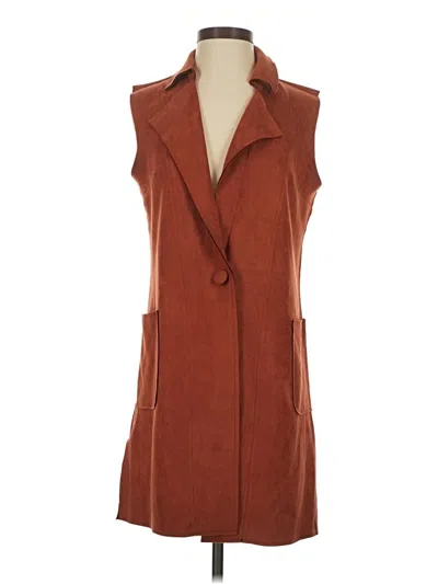 Pre-owned Solitaire Sleeveless Top Brown Plunge Neckline Tops