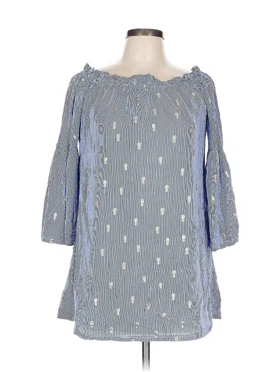 Pre-owned Solitaire Swim 3/4 Sleeve Blouse In Blue