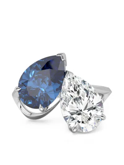 Solo For Diamonds Diamond Sapphire Ring In Silver