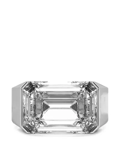 Solo For Diamonds Emerald-cut Diamond-embellished Ring In Metallic