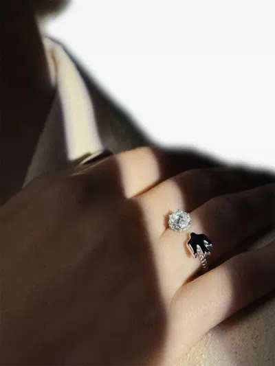 Solo For Diamonds X Gunia Project Diamond-embellished Bird Ring In Silver