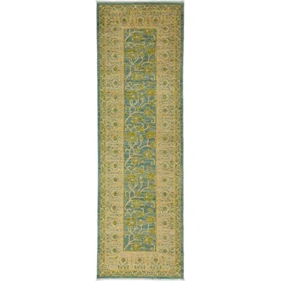 Solo Rugs Contemporary One-of-a-kind Hand-knotted Wool Runner Area Rug, Flax, 3 X 10 In Blue