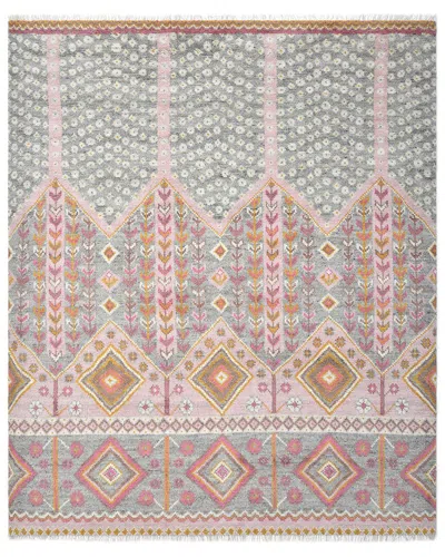 Solo Rugs Hudson Contemporary Floral Hand-knotted Wool-blend Area Rug In Pink
