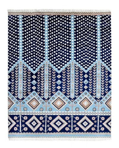Solo Rugs Hudson Contemporary Floral Hand-knotted Wool-blend Area Rug In Blue