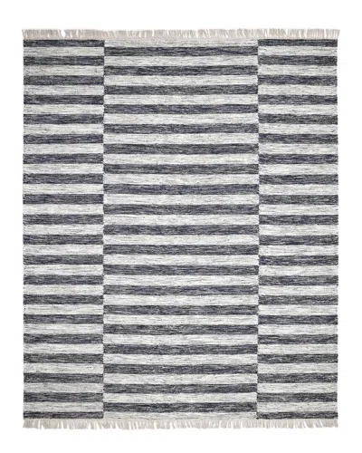 Solo Rugs Louella Contemporary Striped Hand-woven Wool-blend Area Rug In Black