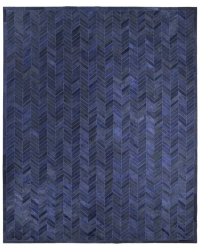 Solo Rugs Meir Contemporary Chevron Hand-woven Leather & Cotswool Area Rug In Blue
