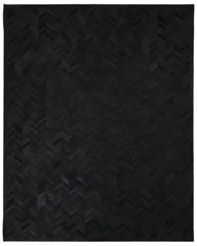 Solo Rugs Meir Contemporary Chevron Hand-woven Leather & Cotswool Area Rug In Black