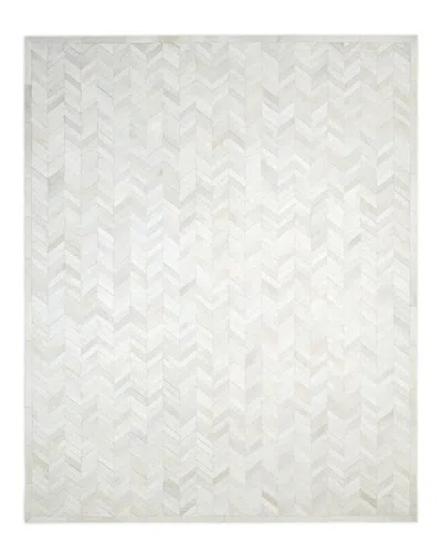 Solo Rugs Meir Contemporary Chevron Hand-woven Leather & Cotswool Area Rug In Ivory