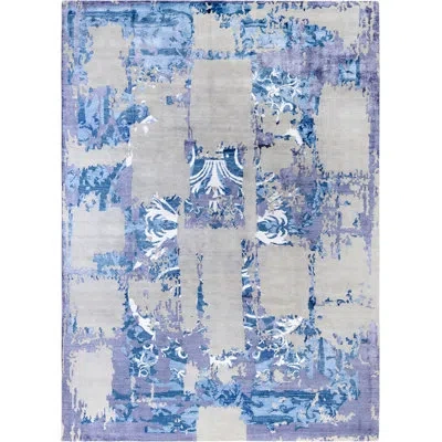 Solo Rugs Modern One-of-a-kind Hand-knotted Area Rug - Gray, 9' 3" X 12' 2" In Gray,blue,white