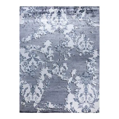 Solo Rugs Modern One-of-a-kind Hand-knotted Area Rug - Gray, 9' 3" X 12' 3" In Blue,gray,white