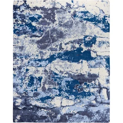 Solo Rugs Modern One-of-a-kind Hand-knotted Area Rug - Ivory, 8' 1" X 10' 1" In Ivory,blue,gray