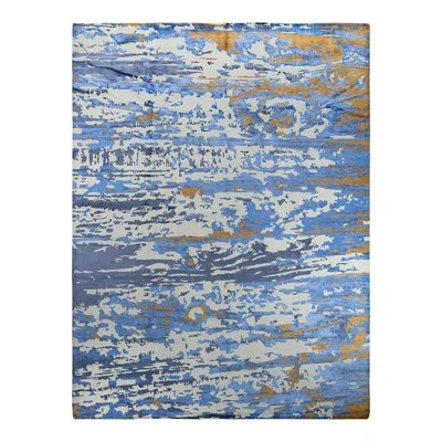 Solo Rugs Modern One-of-a-kind Hand-knotted Area Rug - Ivory, 9' 2" X 12' 3" In Ivory,blue,yellow