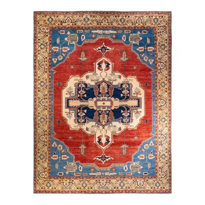 Solo Rugs One-of-a-kind Hand-knotted New Age 12'2" X 15'4" Wool Area Rug In Light Blue/red