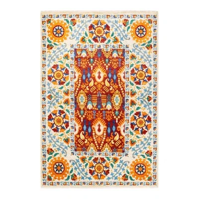 Solo Rugs One-of-a-kind Suzani Hand-knotted New Age 6'2" X 9'4" Wool Area Rug In Blue/red/yellow