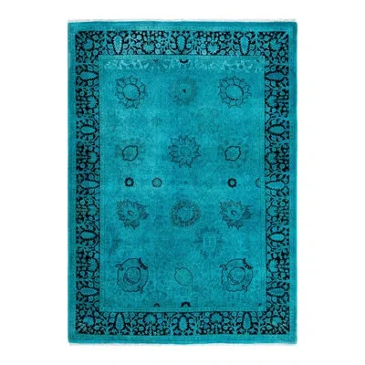 Solo Rugs Overyed One-of-a-kind 4'1" X 5'8" New Age Area Rug In Blue/black In Blue,black