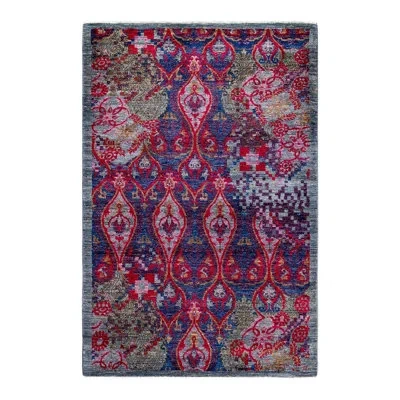 Solo Rugs Overyed One-of-a-kind 4'1" X 6'1" Area Rug In Blue/red/olive/ivory In Blue,purple,pink