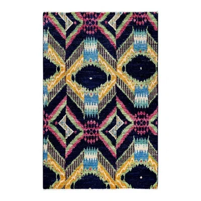 Solo Rugs Overyed One-of-a-kind 4'1" X 6'2" Area Rug In Navy/pink/yellow/ivory In Navy,pink,yellow,ivory