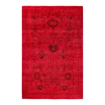 Solo Rugs Overyed One-of-a-kind 4'1" X 6'2" New Age Area Rug In Red/black In Red,black