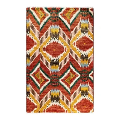 Solo Rugs Overyed One-of-a-kind 4'1" X 6'3" Area Rug In Red/yellow/green/white In Red,yellow,green,white