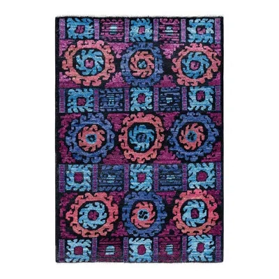 Solo Rugs Overyed One-of-a-kind 4'2" X 6' Area Rug In Black/pink/purple/blue In Black,pink,purple,blue