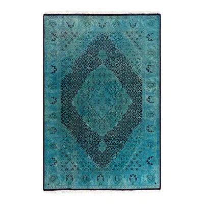 Solo Rugs Overyed One-of-a-kind 4'2" X 6'2" New Age Area Rug In Blue/black/mint In Blue,black,mint