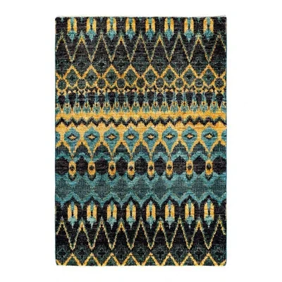 Solo Rugs Overyed One-of-a-kind 4'6" X 6'5" New Age Area Rug In Black/blue/yellow In Black,blue,yellow