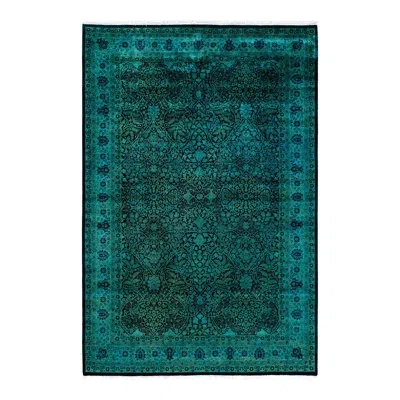 Solo Rugs Overyed One-of-a-kind 6'1" X 9'3" New Age Area Rug In Teal/black/dark Gray In Teal,black,dark Gray