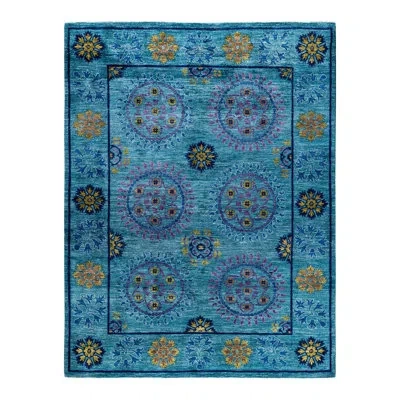 Solo Rugs Overyed One-of-a-kind 6'2" X 8'3" Area Rug In Blue/yellow/black/pink In Blue,yellow,black,pink
