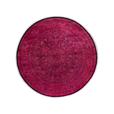 Solo Rugs Overyed One-of-a-kind Round 7'1" X 7'1" New Age Area Rug In Black/pink/red In Black,pink,red