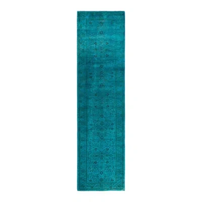 Solo Rugs Overyed One-of-a-kind Runner 2'8" X 10'4" New Age Area Rug In Blue/navy/green In Blue,navy,green
