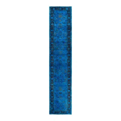 Solo Rugs Overyed One-of-a-kind Runner 3'1" X 15'5" New Age Area Rug In Blue/black In Blue,black