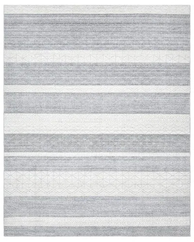 Solo Rugs Pari Contemporary Striped Hand-loomed Wool-blend Area Rug In Gray