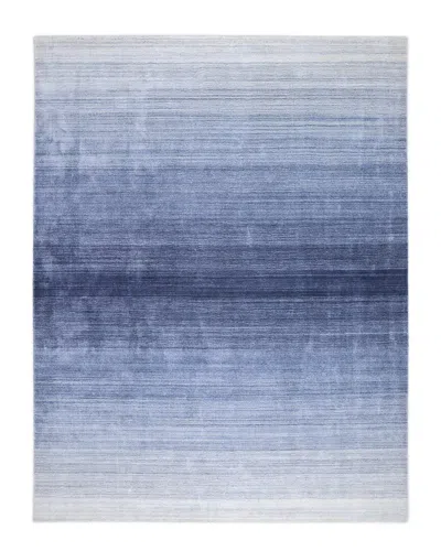 Solo Rugs Rafael Contemporary Striped Hand-loomed Wool-blend Area Rug In Blue