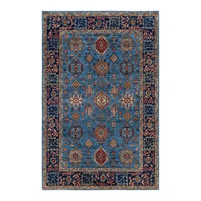 Solo Rugs Tribal One-of-a-kind Hand-knotted Area Rug -light Blue, 6' 1" X 9' 4" In Light Blue,navy,green,red