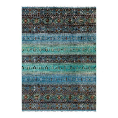 Solo Rugs Tribal One-of-a-kind Hand-knotted Area Rug - Light Blue, 9' 1" X 12' 7" In Light Blue,green,brown,black