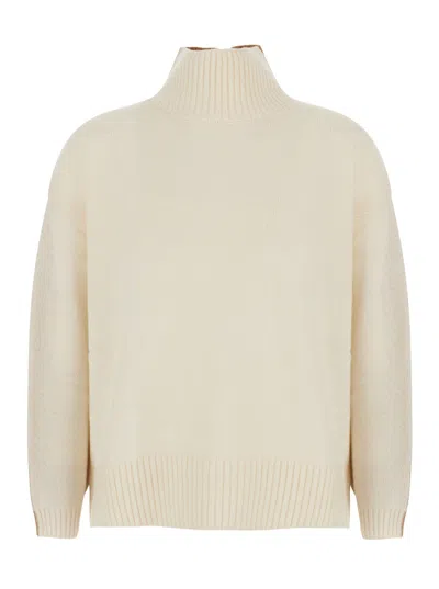 Solocascmir Bicolor High-neck Mini Knit Pull With Long Sleeves In Neutral