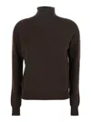 Solocascmir Brown Turtleneck Sweater With Ribbed Trims In Cashmere Woman In Brown