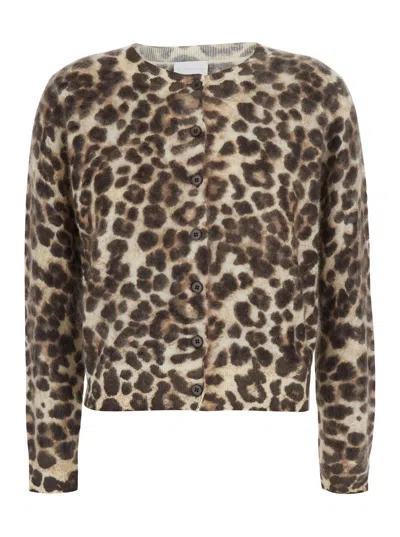 Solocascmir Macula Brushed Cashmere V-neck Cardigan With Button Front In Animal Print