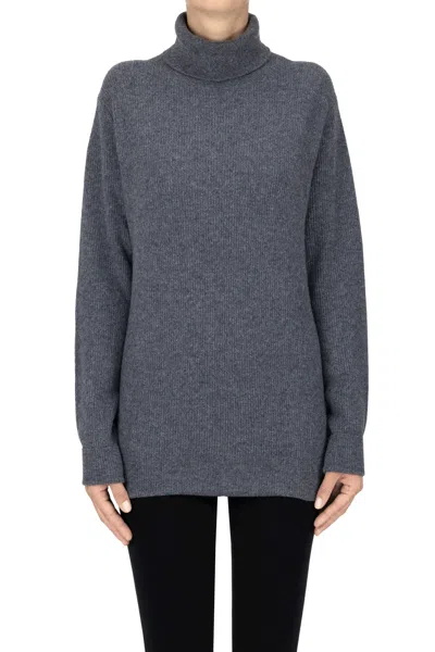 Solocascmir Ribbed Turtleneck Pullover In Gray