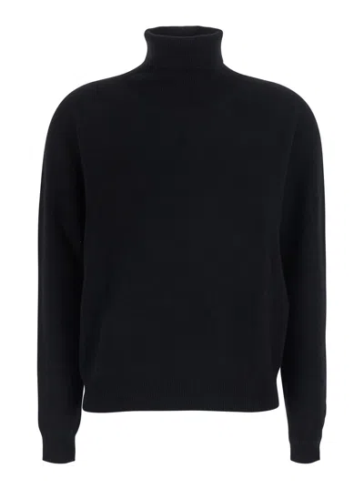 Solocascmir Tech Fabric High-neck Top With Long Sleeves In Black