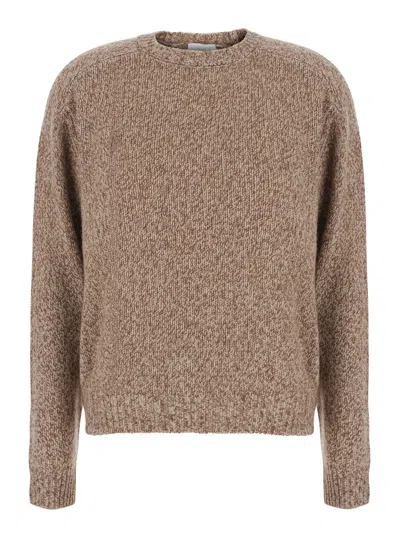 Solocascmir Tech Fabric Round-neck Sweater With Long Sleeves In Brown