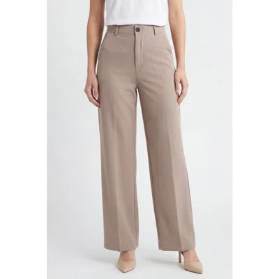 Solomon & Sage Classic High Waist Wide Leg Pants In Brown